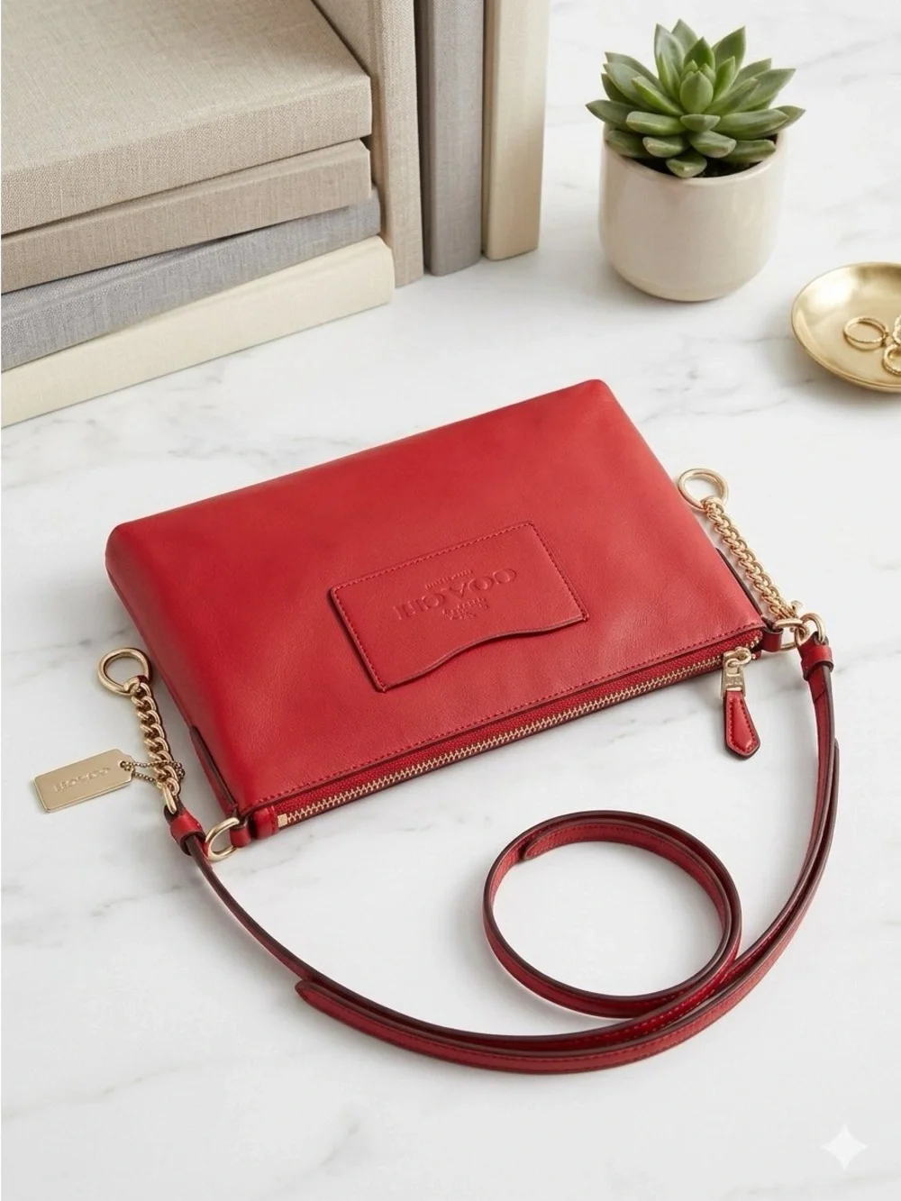 Coach Red Fabric-Lined Cosmetic Pouch/Crossbody and Wallet